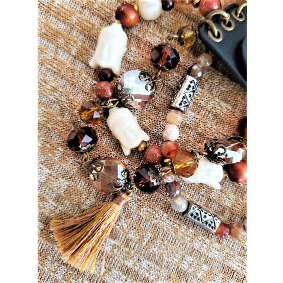 Artisan, Hand Crafted Bracelet. Multi Strand. Buddha. Faux Leather Snap Closure. - Picture 3 of 9